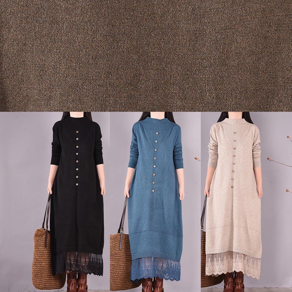 レディース フレンチ風 Oネック パッチワークレース 春ワンピース 縫製デザイン ベージュ ローブワンピース