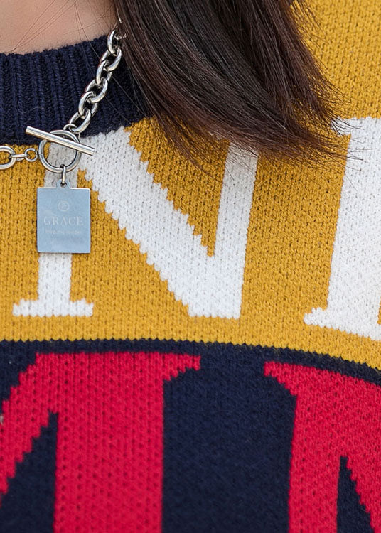 ユニーク Oネック ルーズフィット グラフィック 秋 ニットワンピース 長袖