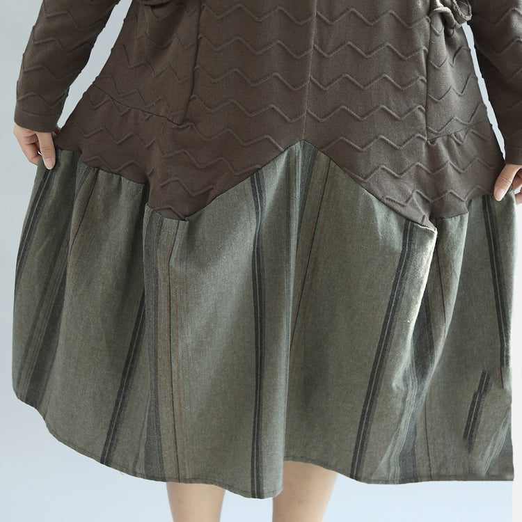 ブロッサム アーミーグリーン ニットワンピース ユニーク パッチワーク 冬 オーバーサイズ プルオーバー